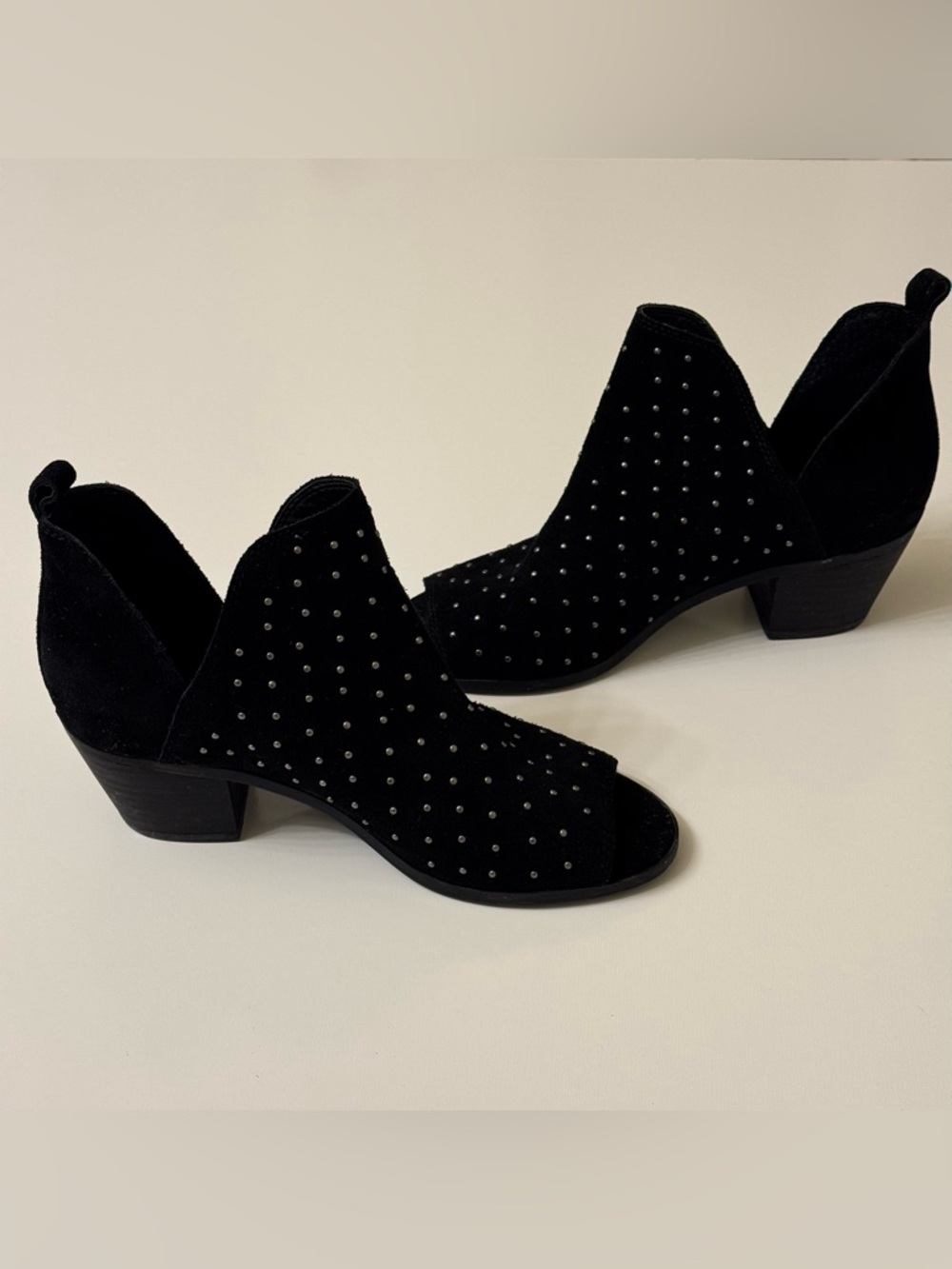 Lucky Brand Black Leather Berlenna Studded Peep Toe Booties Size 7m - Picture 2 of 9
